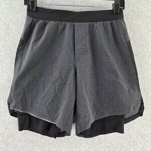 Lululemon Shorts Mens Small Steady Fast 2 in 1 Compression Lined 6.5" Gray Black
